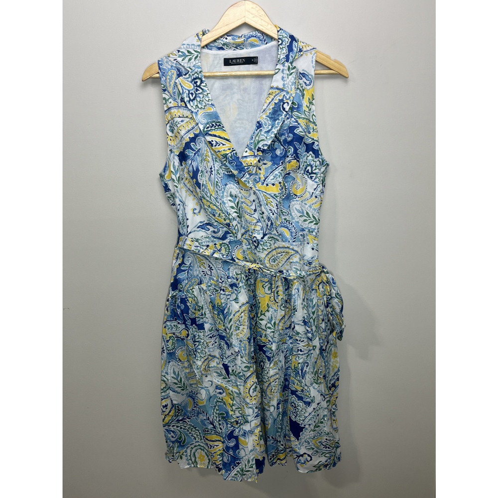 Lauren Ralph Lauren Fit & Flare Cotton Voile Dress 10 Paisley Shirtdress Preppy